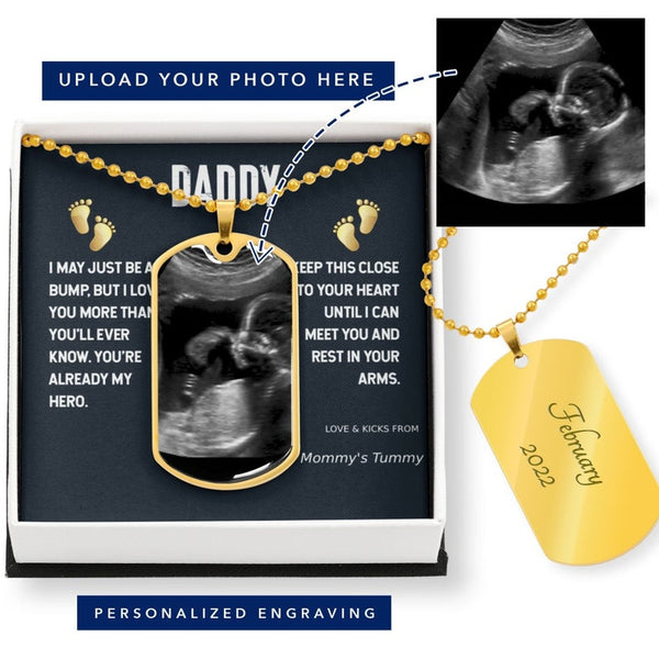 1st ,dad ultrasound dog tag necklace with Engraving, Sonogram picture upload gift - Jewelled by love