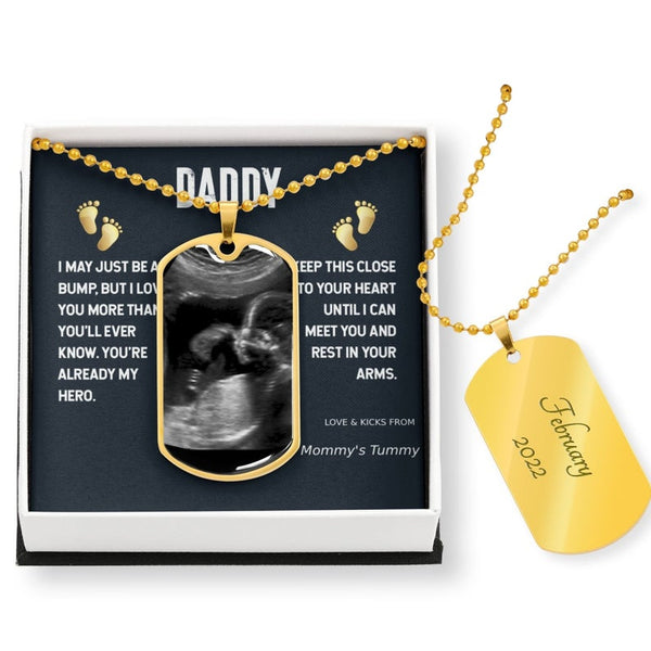 1st ,dad ultrasound dog tag necklace with Engraving, Sonogram picture upload gift - Jewelled by love