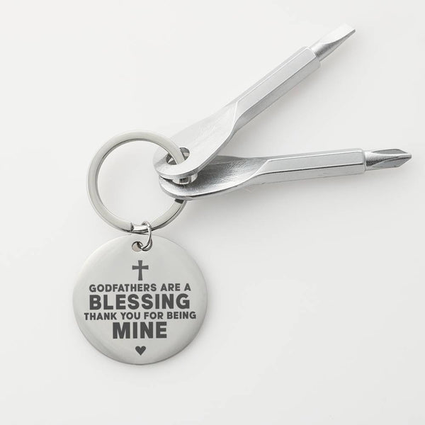 Godfather Gift, Engraved Screwdriver keyring.....Godfathers are a blessing - Jewelled by love