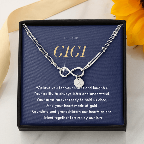 Gigi bracelet, Family Charm Infinity bracelet from Grandchildren, Grandma birthday christmas gift, - Jewelled by love