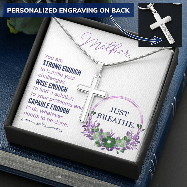 Inspirational, positivity necklace gift for mother, Just breathe - Jewelled by love