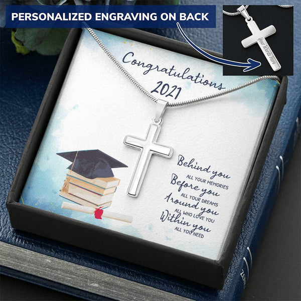 Personalized Graduation Cross Necklace,  Gift for Son, - Jewelled by love