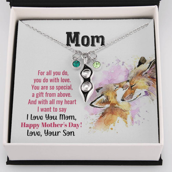 Mother's day gift from son...Peas in a pod birthstone necklace - Jewelled by love