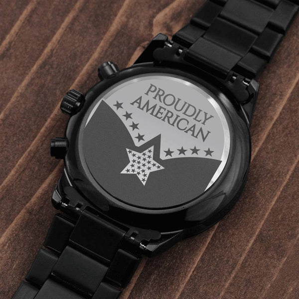 Proudly American men's black watch - Jewelled by love