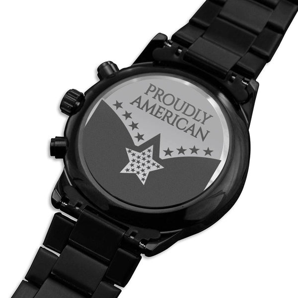 Proudly American men's black watch - Jewelled by love