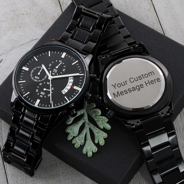 Personalized Black Chronograph Watch with your own message - Jewelled by love