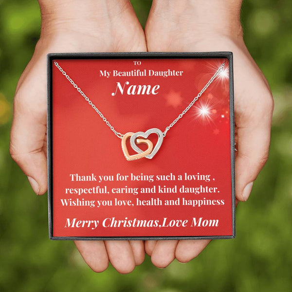 Interlocking hearts Christmas necklace for daughter.......Thank you for being - Jewelled by love