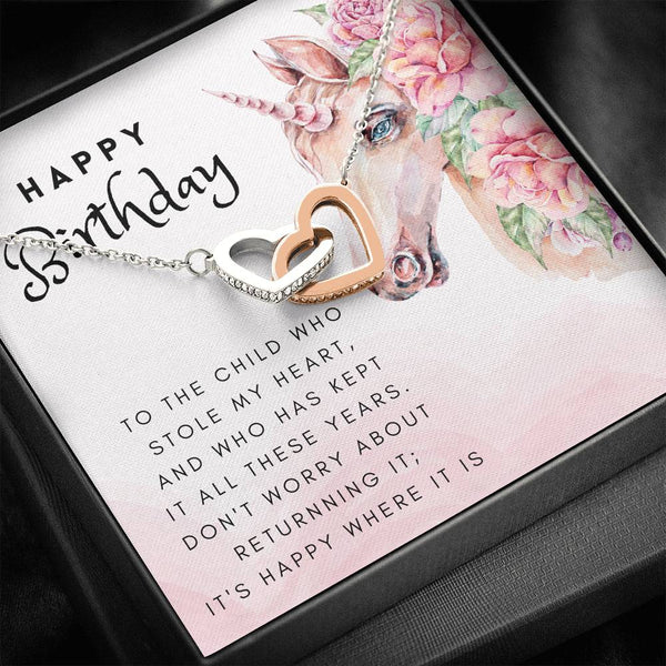 Happy Birthday Daughter necklace with horse message card - To the Child Who stole my heart - Jewelled by love