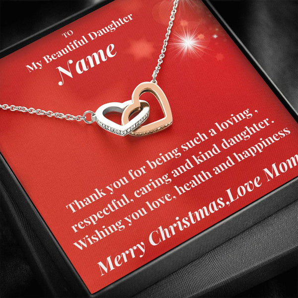 Interlocking hearts Christmas necklace for daughter.......Thank you for being - Jewelled by love