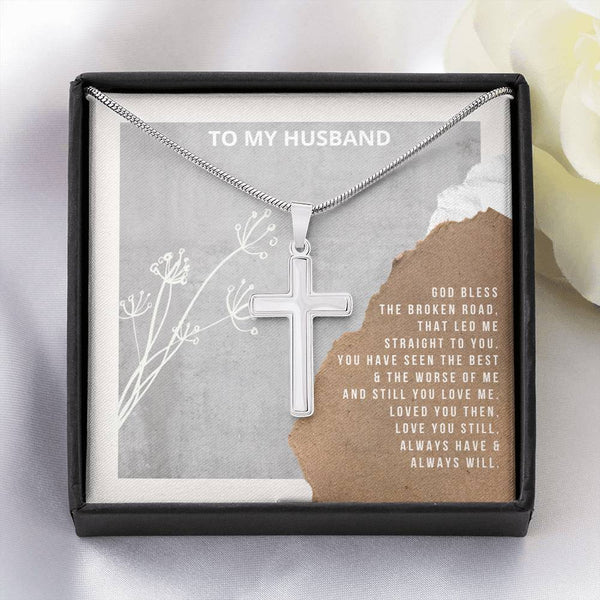 Cross necklace for Husband....God bless the broken road - Jewelled by love