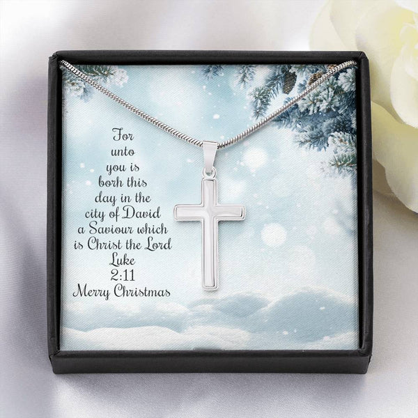 Cross necklace, Scripture quote Luke 2:11 For unto you is born - Jewelled by love