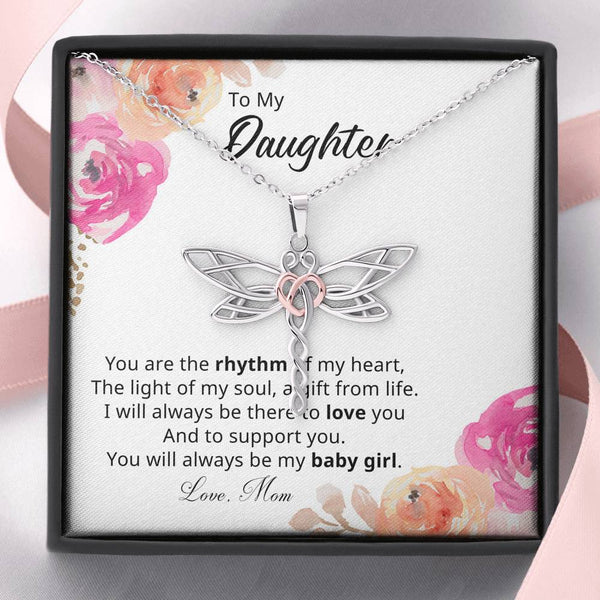 Daughter Dragonfly necklace Gift from Mom...You are the rhythm of my heart - Jewelled by love