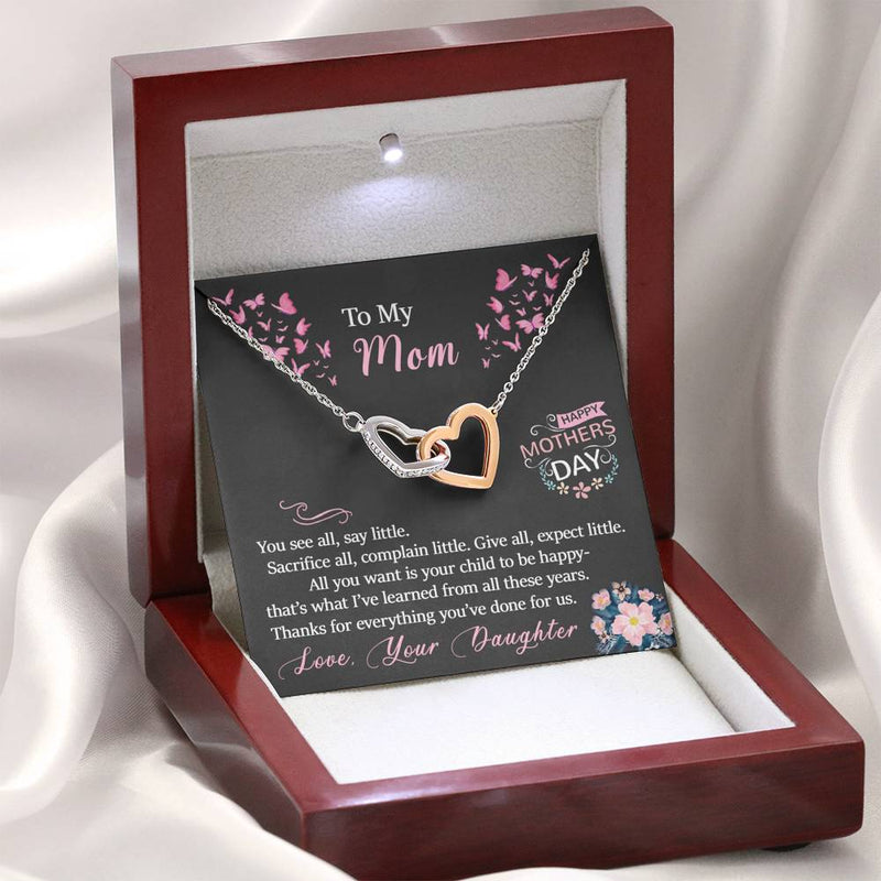 Personalized Mother's day Interlocking hearts necklace.....You see all say little - Jewelled by love