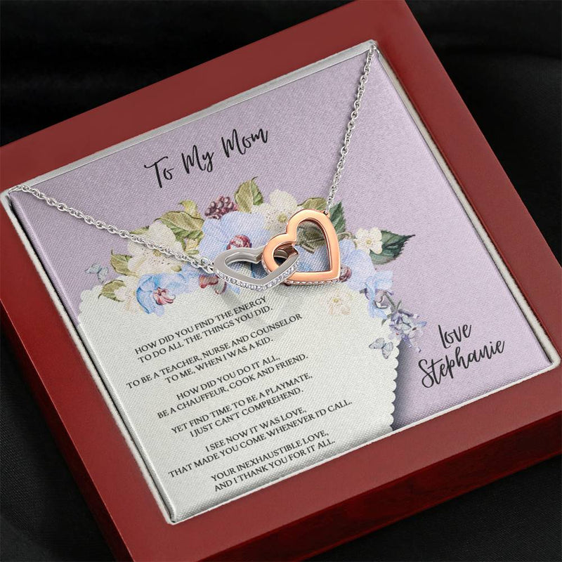 Personalized Interlocking Hearts necklace To My Mom..HOw did you find the energy - Jewelled by love